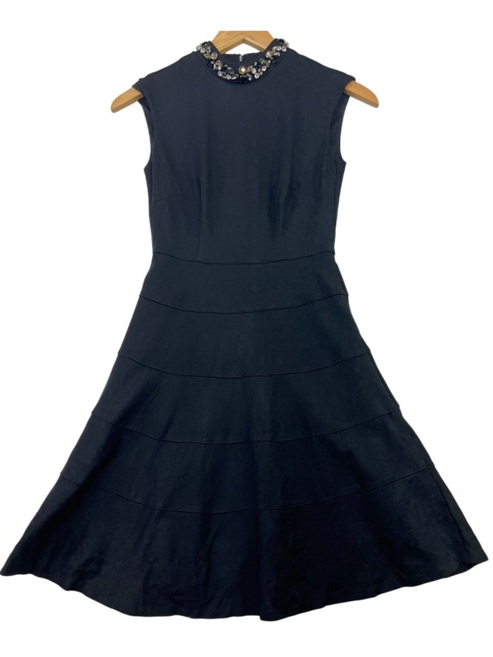 Eliza J Women's Embellished Neck Tiered Fit & Flare Dress Sleeveless Sz 0P Black